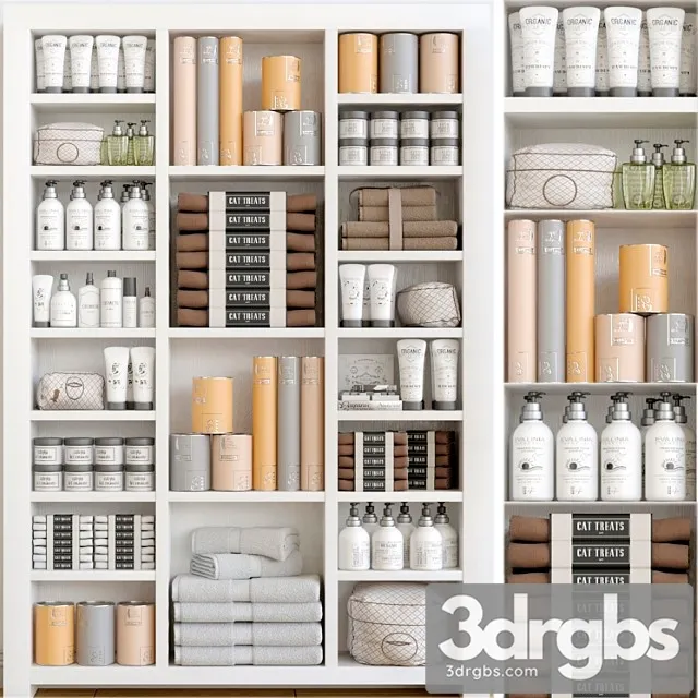 Cabinet With A Collection Of White Cosmetics 3 Make Up and Bathroom Accessories 3D Model Free