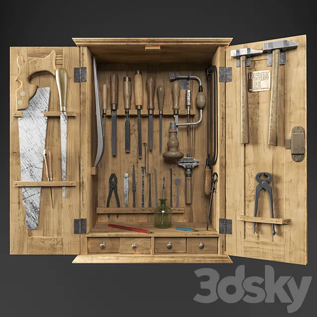 Cabinet with carpenter tools _ Cabinet with carpenter tools 3D Model