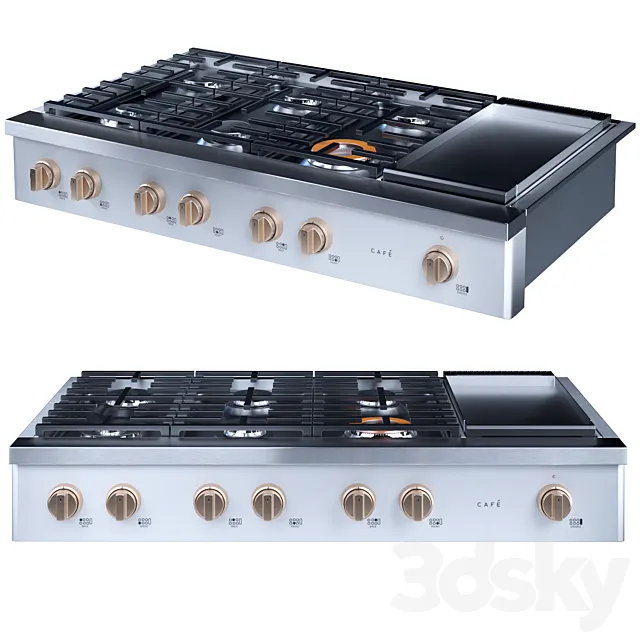 cafe 48 inch Commercial-Style Gas Rangetop with 6 Burners and Integrated Griddle 3D Model
