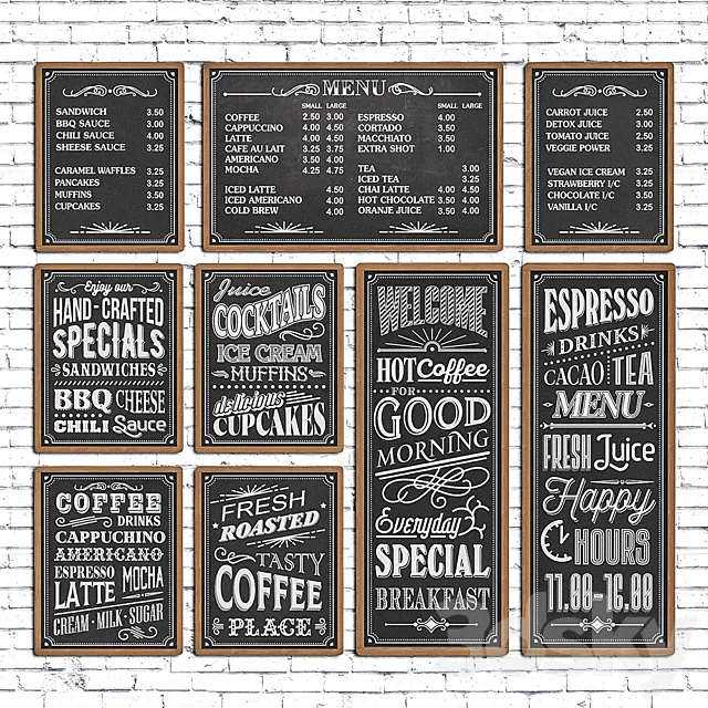 Cafe chalk boards 3D Model