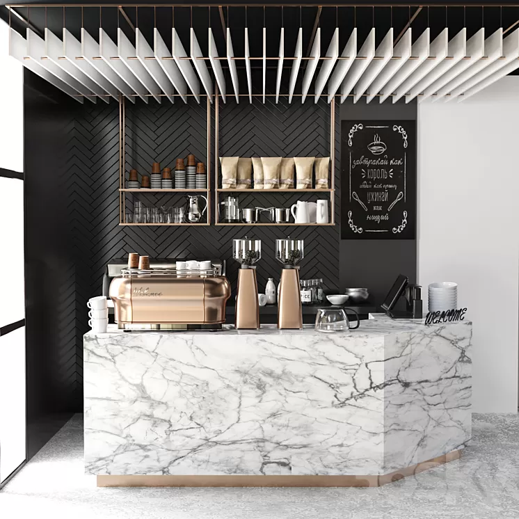 Cafe design 5. Coffee coffee maker coffee machine coffee point coffee grinder dishes marble panels 3D Model