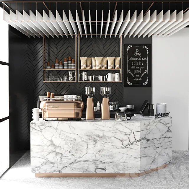 Cafe design 5. Coffee. coffee maker. coffee machine. coffee point. coffee grinder. dishes. marble. panels 3DModel