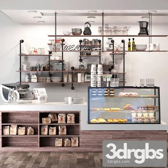Cafe in loft style with a showcase with desserts and sweets 3. coffee point Free Download