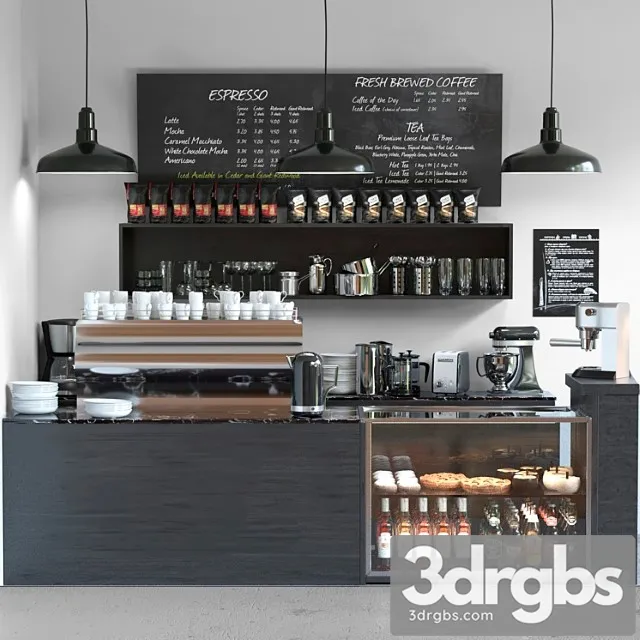 Cafe in minimalist style with a refrigerator with sweets and low-alcohol drinks 3D Model Free