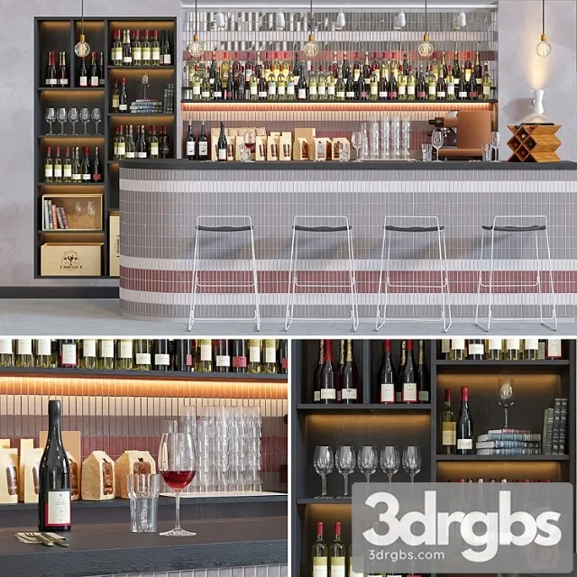 Cafe wine and wine 3D Model Free