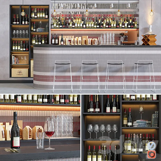 Cafe wine and wine 3D Model