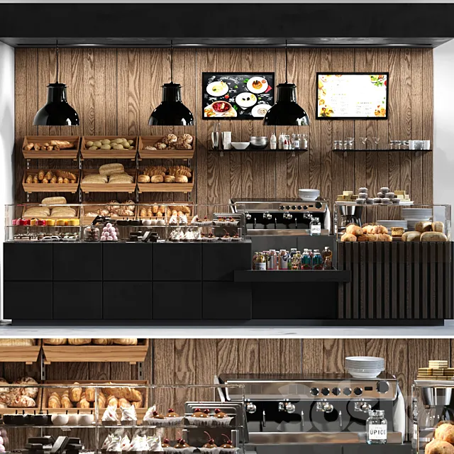 Cafe with pastries and desserts. Coffee house design project. Sweets Free Download