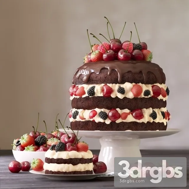 Cake and Cake With Berries 3D Model Free