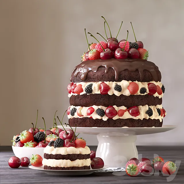 Cake and cake with berries 3DModel