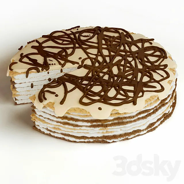 cake with cream waffle 3DModel