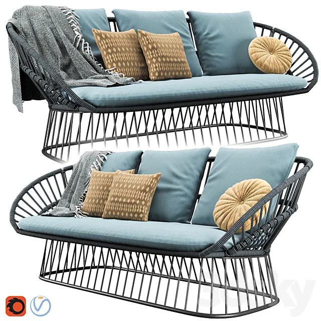 Cala 3 Seater Garden Sofa By Kettal 3D Model