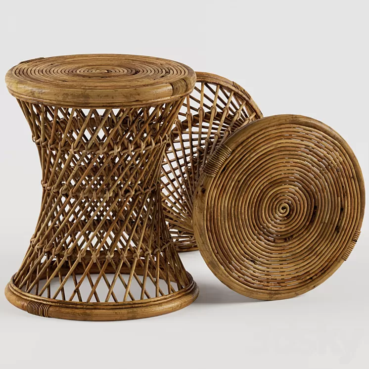 Calero Rattan Round Stool TAN 3D Model