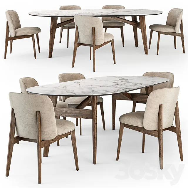 Calligaris Abrey elliptical table wood chair 3D Model