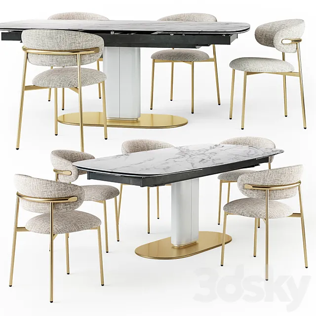 Calligaris Cameo table closed Oleandro chair 3D Model