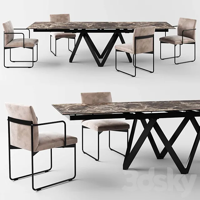 Calligaris Cartesio Extendable Table_Gala Chair 3D Model