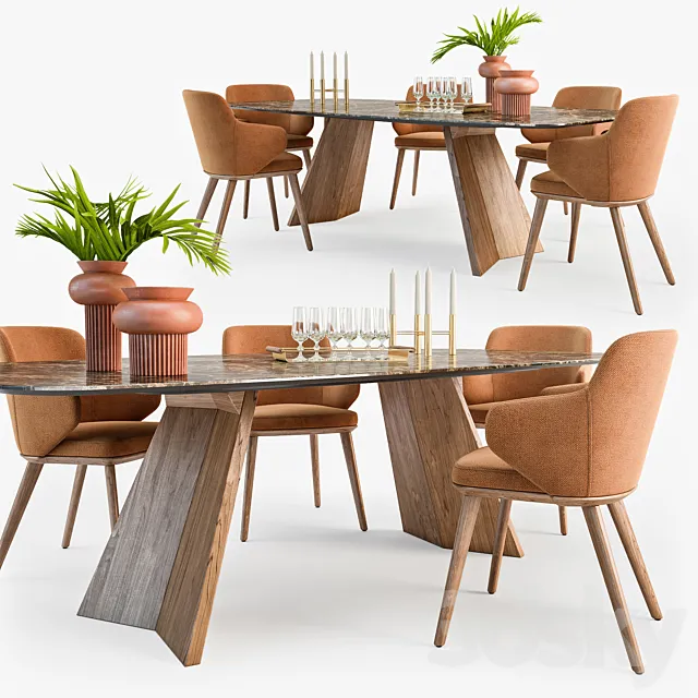 Calligaris Foyer armchair Icaro table set01 3DModel