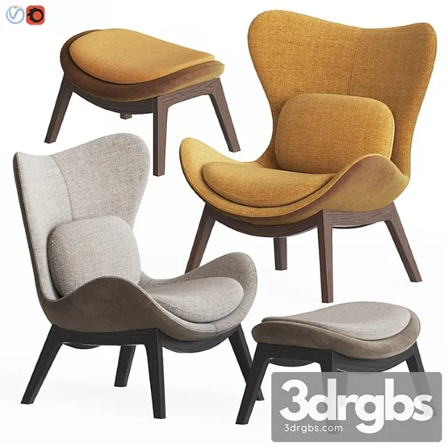 Calligaris Lazy Armchair Pouf Set 3D Model Download