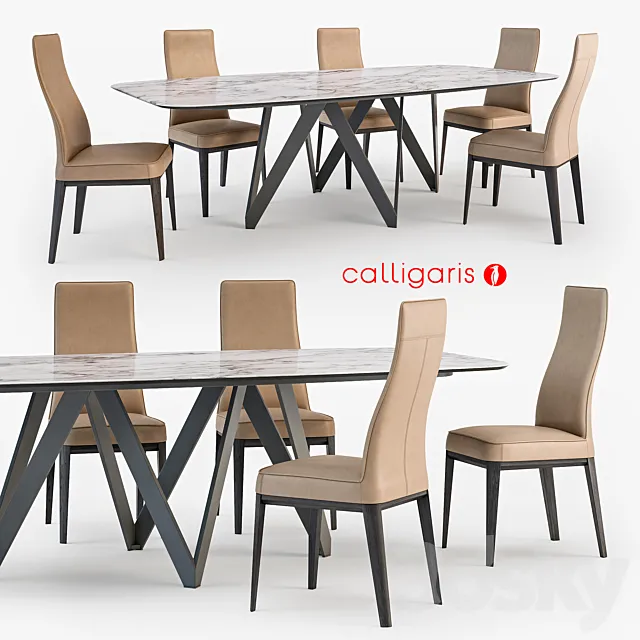 Calligaris Margot chair Cartesio table 3DModel