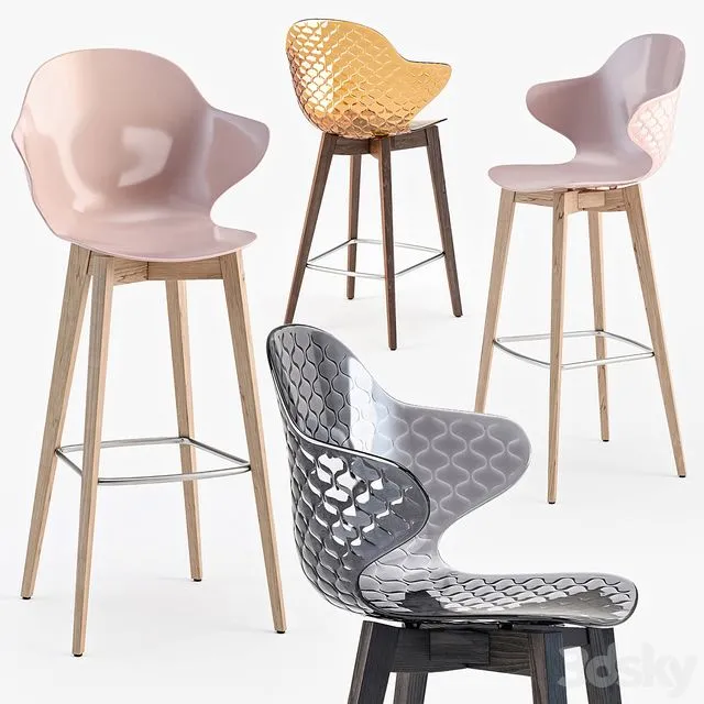 Calligaris saint tropez wood stool 3D Model