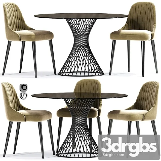 Calligaris vortex table and strip chair 2 3D Model Download