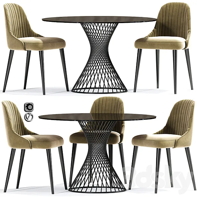 Calligaris Vortex Table And Strip Chair 3D Model