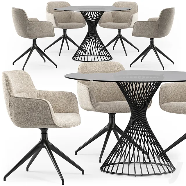Calligaris Vortex table Cocoon armchair set_01 3D Model
