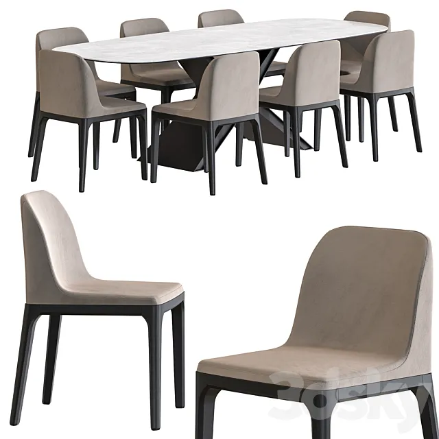 Calliope XXL Table and Gilda Chair from Tonin Casa Dining Set 3DModel