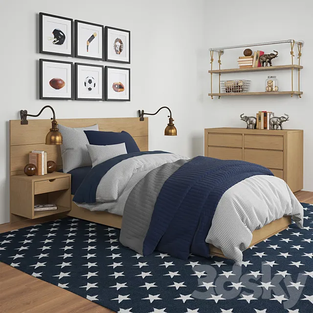 CALLUM FLOATING NIGHTSTAND PLATFORM BED. Restoration Hardware 3DModel