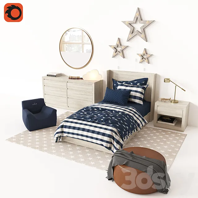 CALLUM PLATFORM BED WITH HEADBOARD 3DModel