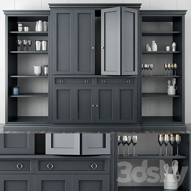 Cameo 4-Piece Gray Glass Door Wall 3D Model