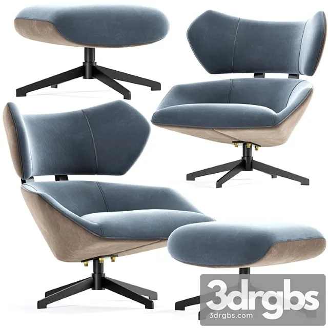 Camila Armchair With Pouf Velvet 3D Model Free