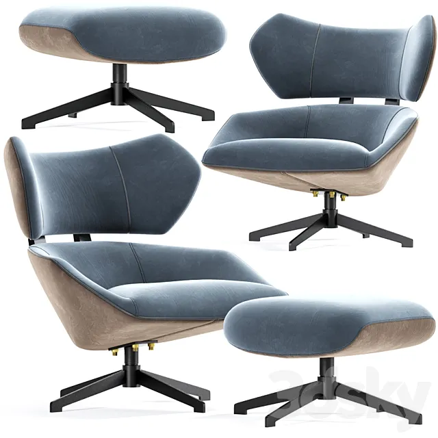 Camila Armchair With Pouf Velvet 3DModel