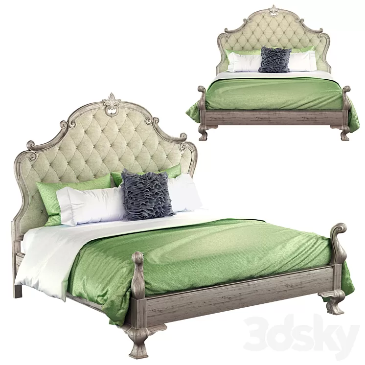 Campania Upholstered Panel Bed 3D Model