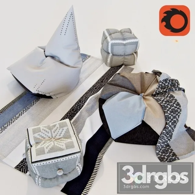 Camping Pouf Set 3D Model Free