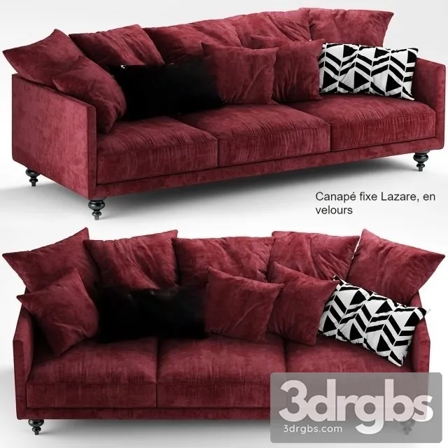 Canape Angle Velours Sofa 01 3D Model Free