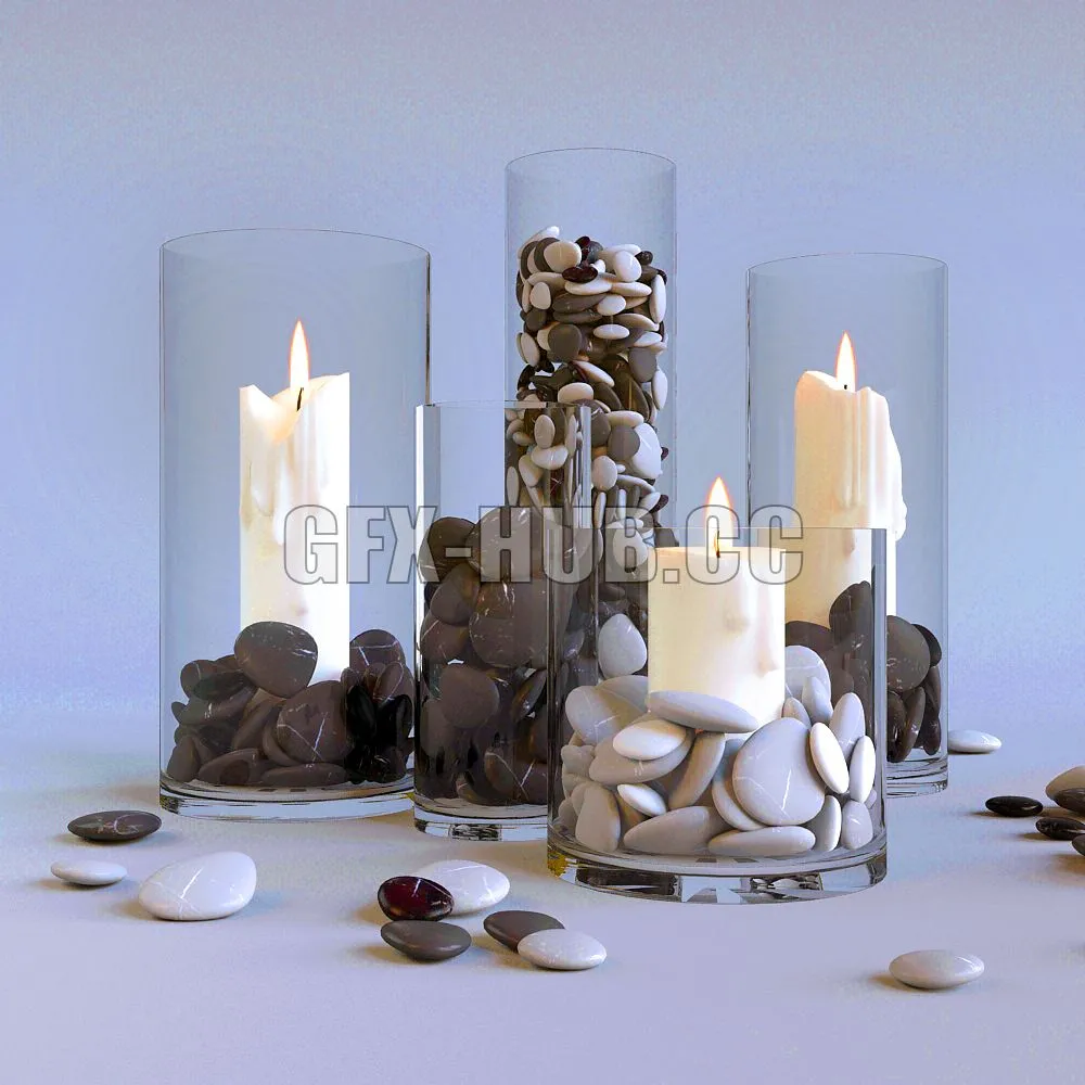 Candles in glass flasks 3D Model