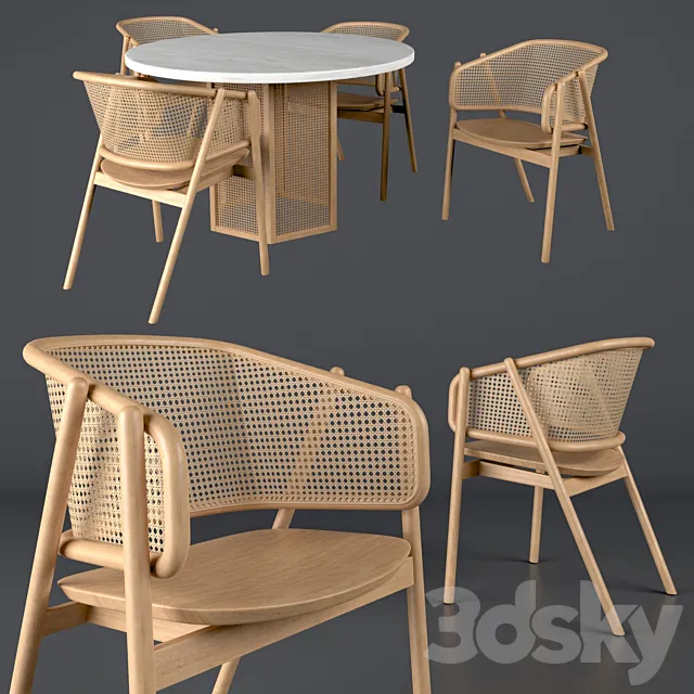 Cane armchair-01 with Atrium dining table 3DModel