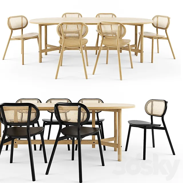 Cane Chair with Arch table-Y base 3DModel