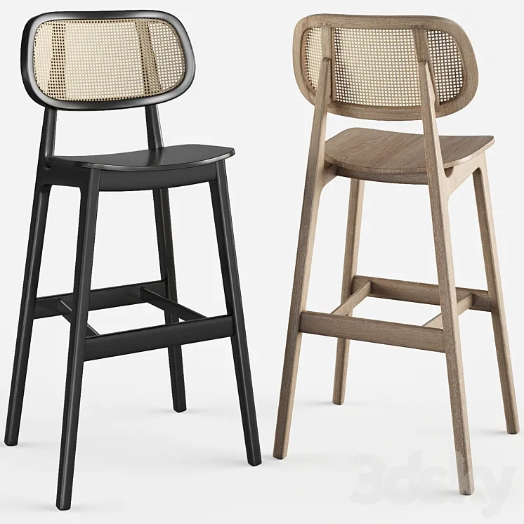 Cane wood restaurant bar stool 3D Model Free