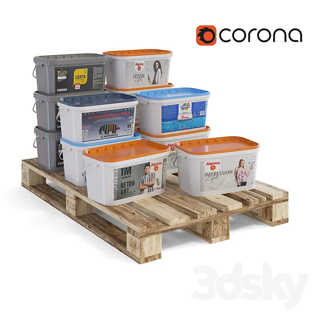 Cans of paint on a pallet Free Download