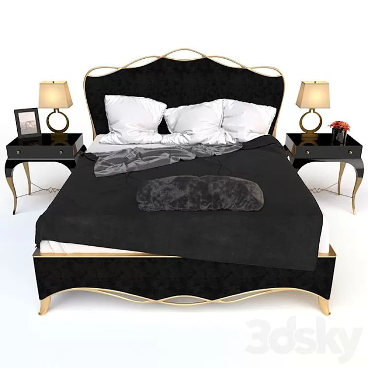 Caracole Ribbon bed & Parisian nightstand 3D Model
