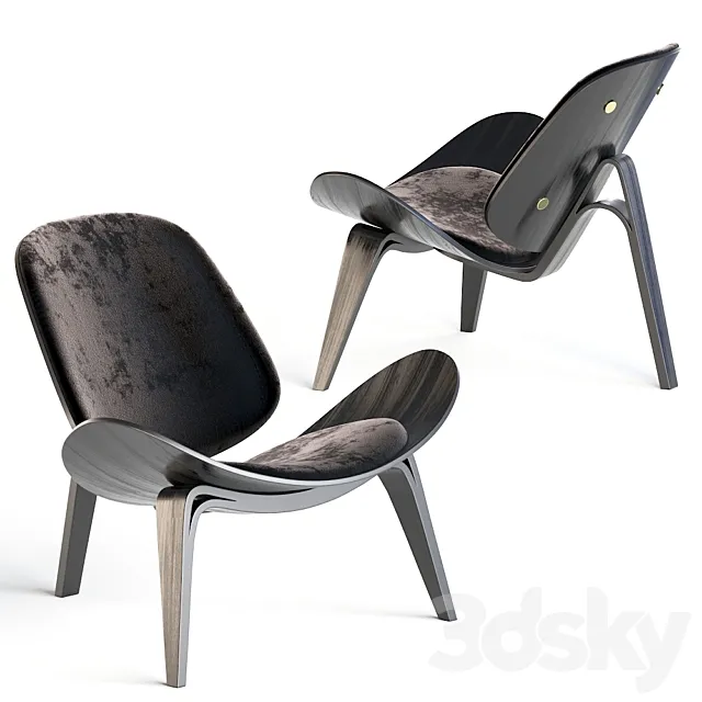 Carl Hansen CH07 Shell Chair Lounge Chair black 3D Model