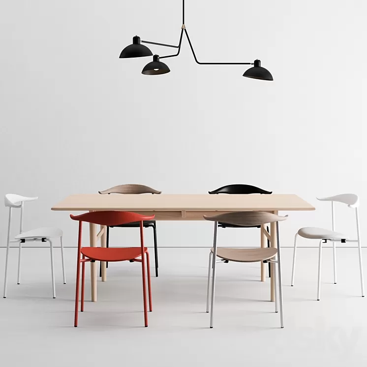 Carl Hansen dining set + Waldorf Triple light 3D Model