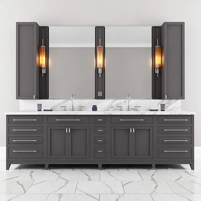 Carrara Marble Double Bathroom Furniture 3DModel
