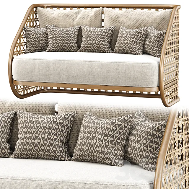 Carry rattan loveseat SA11 _ Double rattan sofa 3DModel