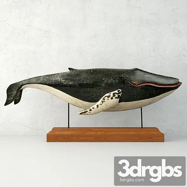 Carved and Painted Wooden Humpback Whale 3D Model Free
