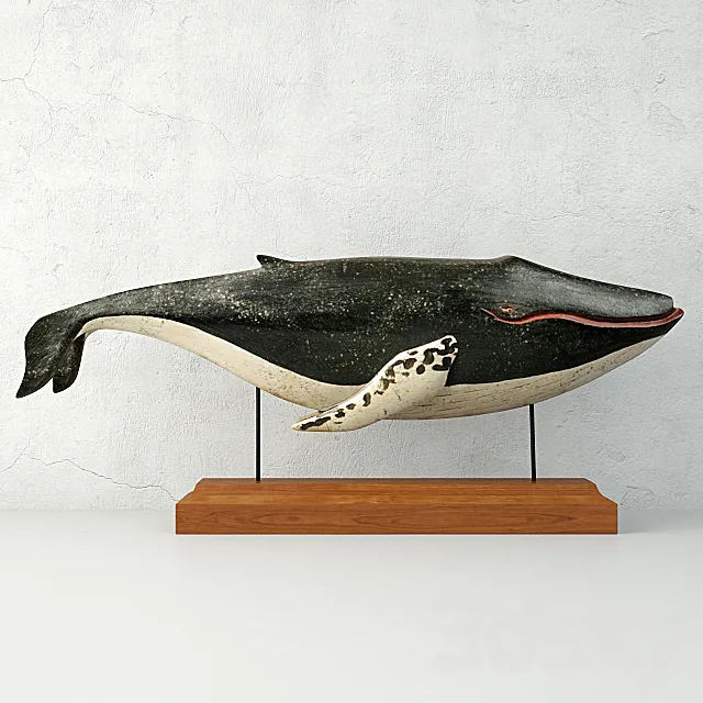 Carved and Painted Wooden Humpback Whale 3D Model