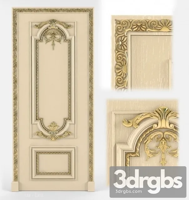 Carved Solid Oak Door 3D Model Download