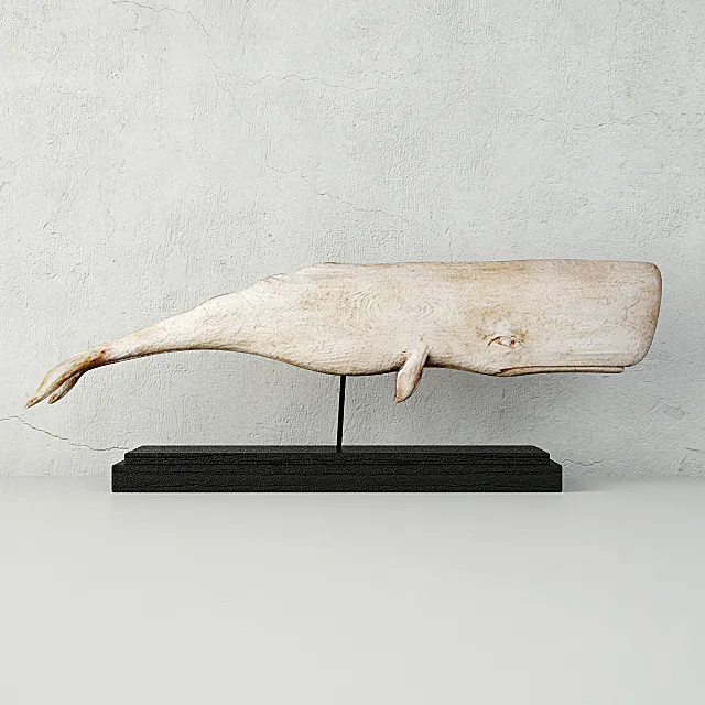 Carved Wood White Sperm Whale Folk Art 3D Model
