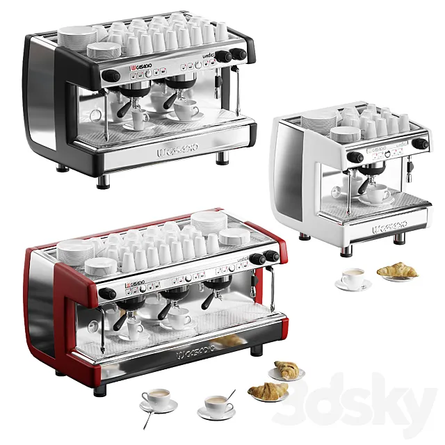 Casadio Undici coffee machines with croissants. 3 models 3DModel